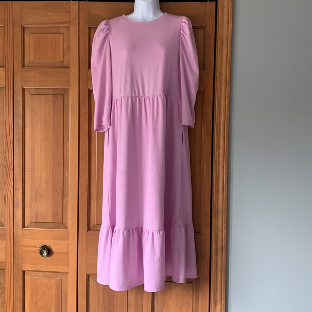 Who What Wear Orchid Prairie Midi Dress w/ Puff 3/4 Sleeves size women's medium